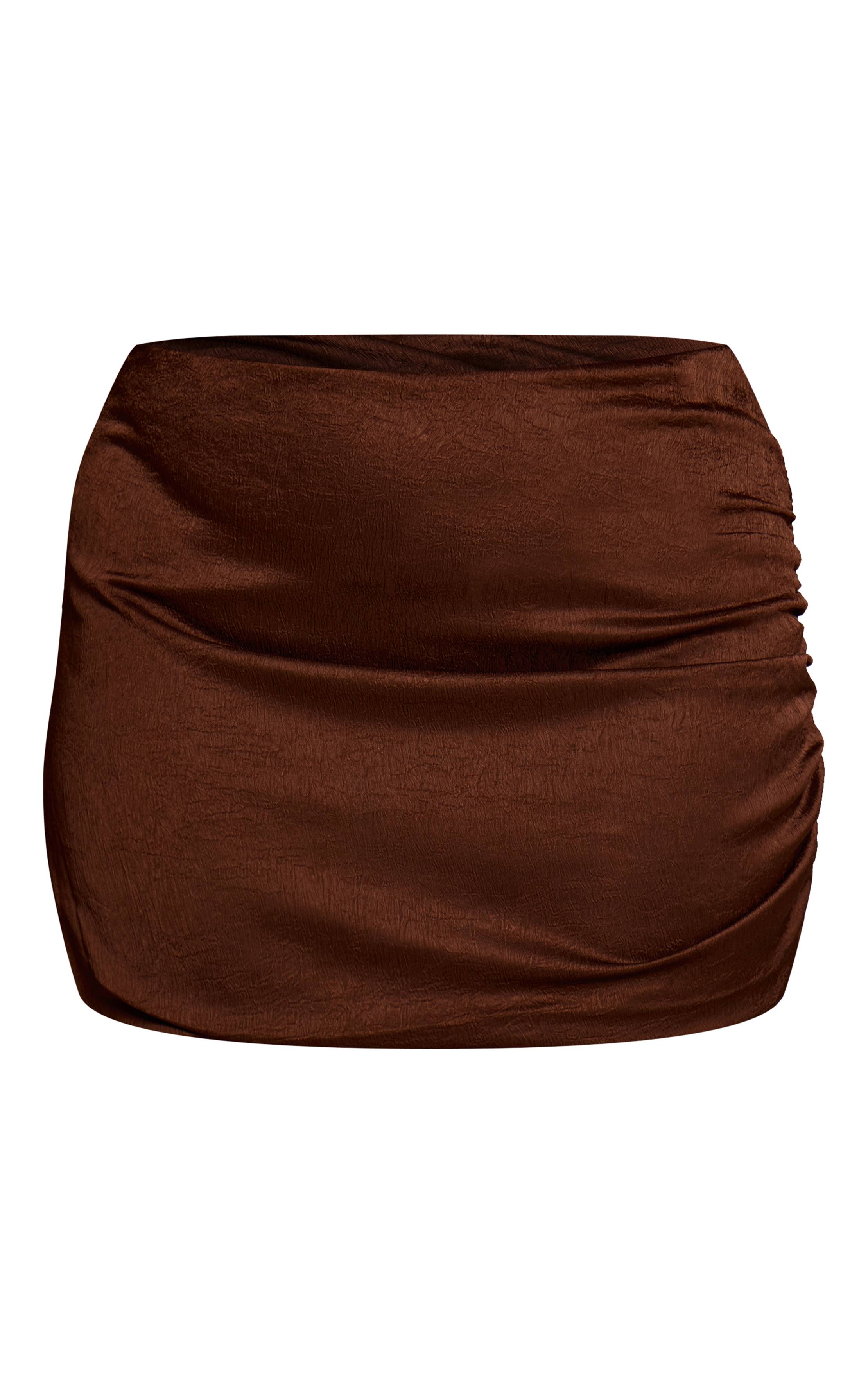 Marron Ensemble Coordonné Jupe Courte Satinée Texturée Froncée Grande Taille