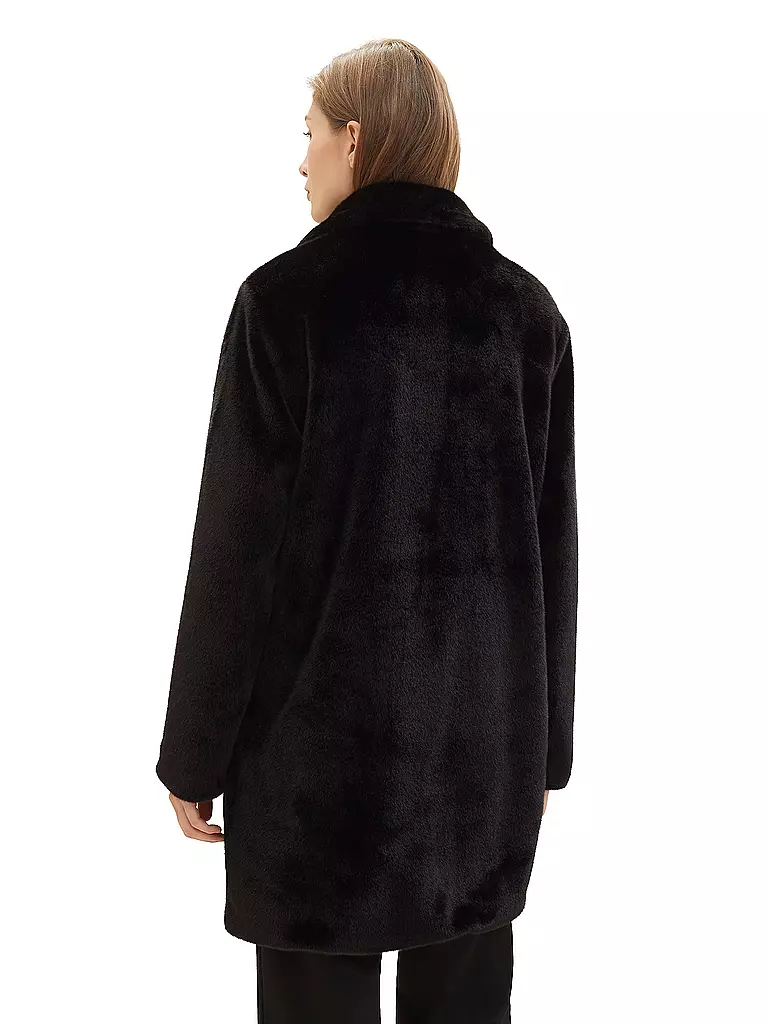 TOM TAILOR Mantel in Felloptik schwarz