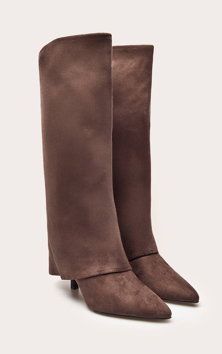 Chocolat Bottes Hautes À Talon En Synthétique Avec Revers