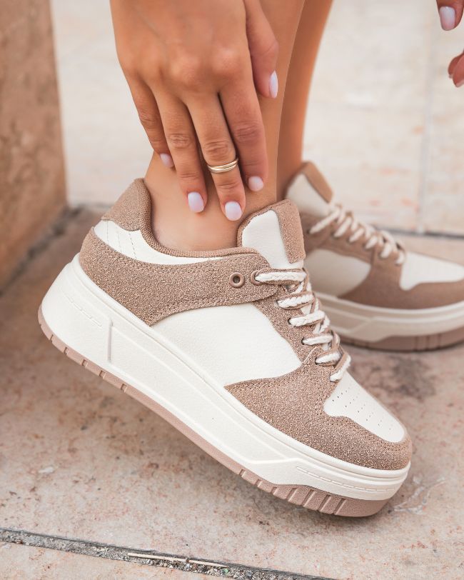 Basket femme taupe à lacets tressés - Alexa