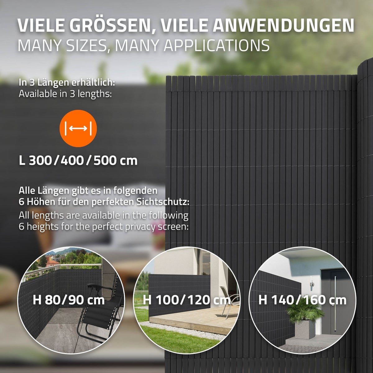 ECD Germany PVC-inkijkschermmat 140x300 cm, antraciet, inkijkscherm met 3-voudige wapening, UV-bestendig, waterdicht, windwerend, balkonbekleding, schuttingscherm, inkijkscherm voor tuin, balkon, terras