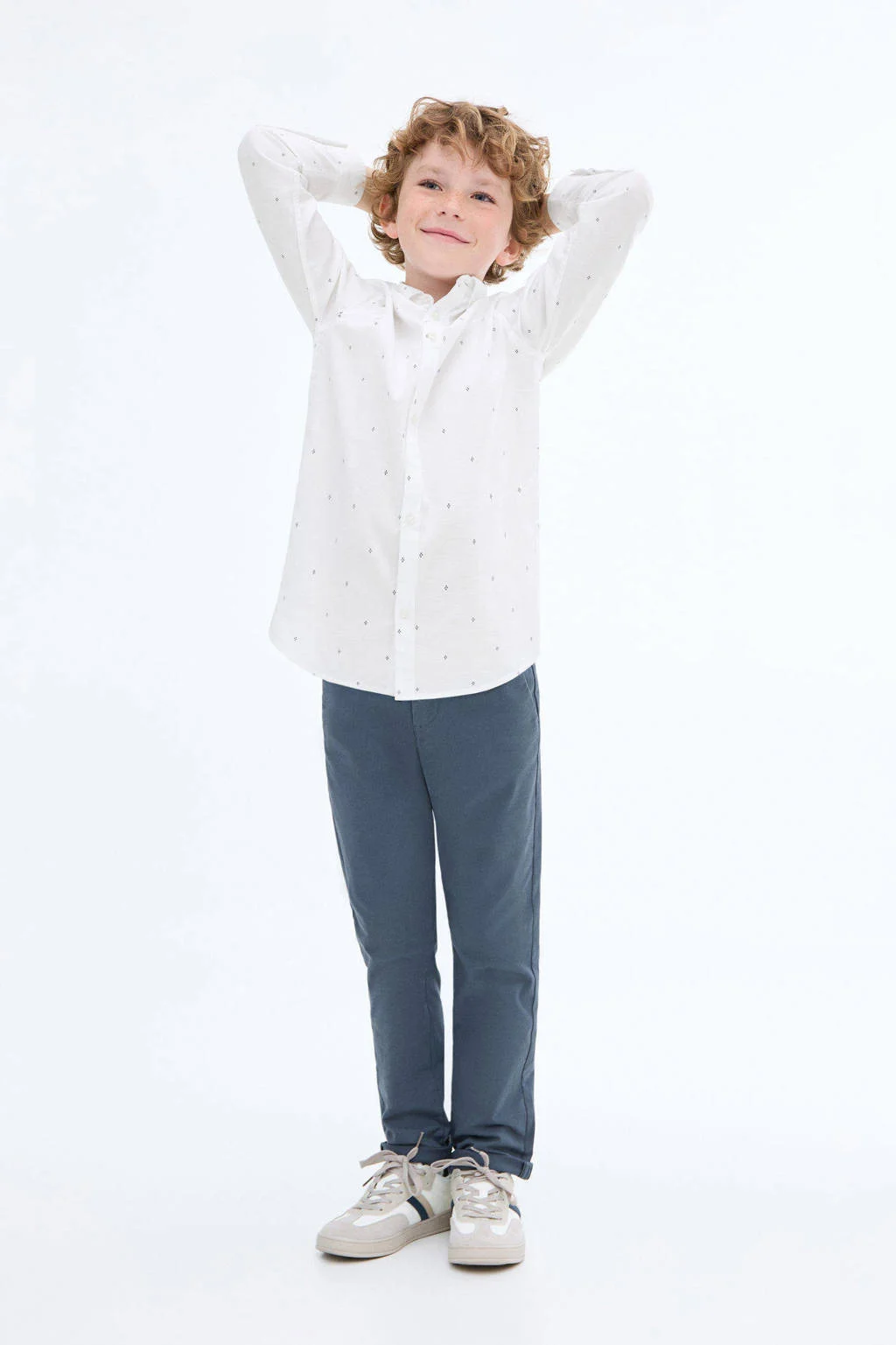 Mango Kids straight casual broek middenblauw
