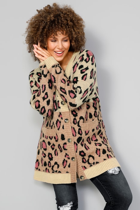 Strickjacke, Colorblocking, Animalmuster