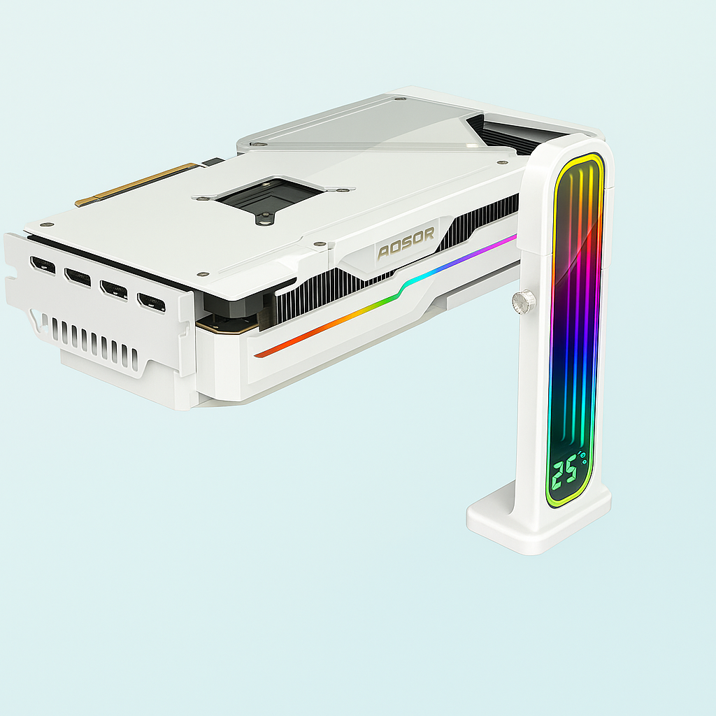 (3.5-15cm) Höhenverstellbare GPU-Halterung   ARGB-Infinity-Spiegel / Temperaturanzeige & 3-Pin-Anschluss / Anti-Durchhang-Stütze - Weiss
