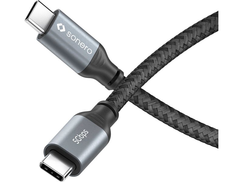 sonero USB-Kabel USB C - USB C 1 m USB-C auf USB-C Kabel - 3.2 Gen 1, 5 GBps, 60W PD, DP Alt Mode – grau/schwarz - 0.50m
