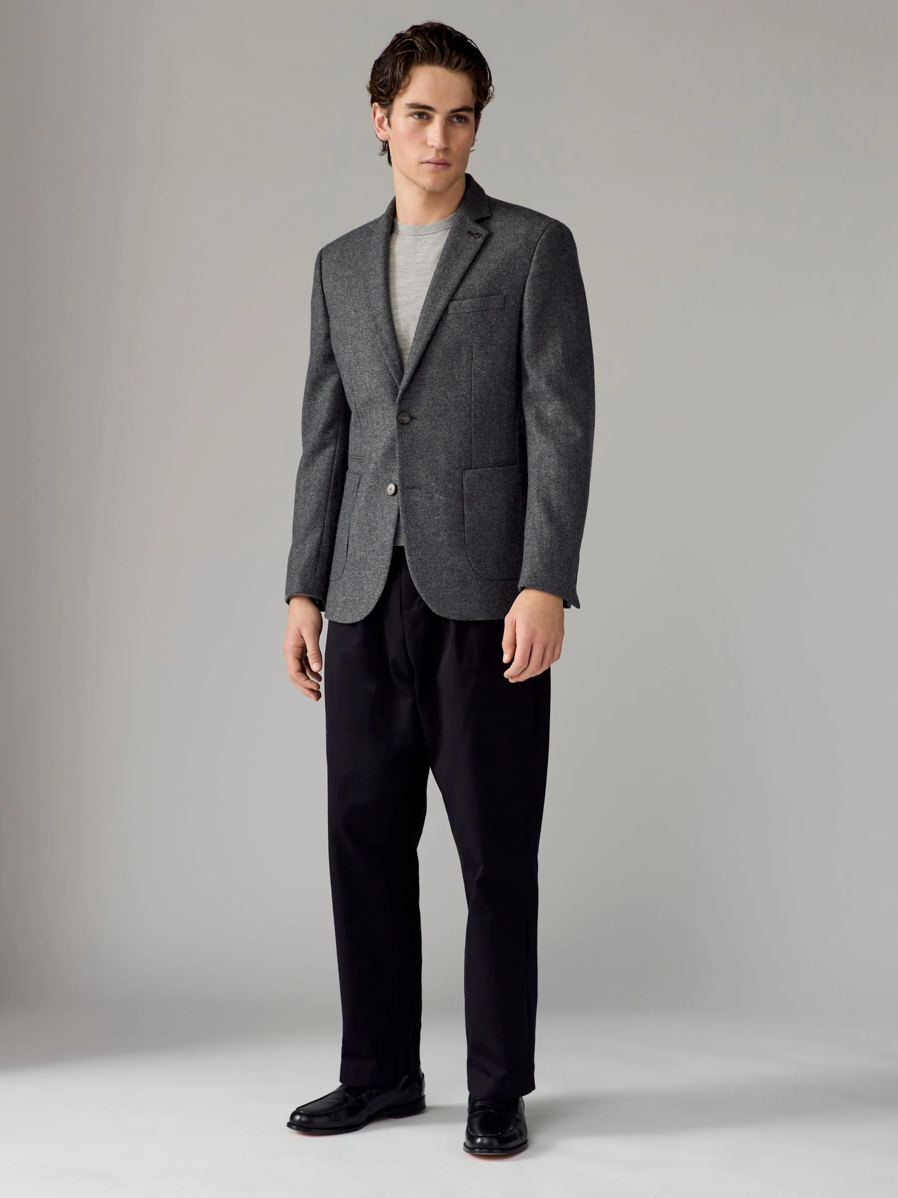 Antraciet - Slim Fit - Blazer met visgraatmotief en hoog wolgehalte