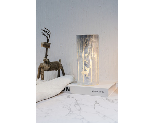 Decoratieve glazen kerstverlichting Lafiora zilver verlicht H 20 cm 10 LED's lichtkleur warm wit