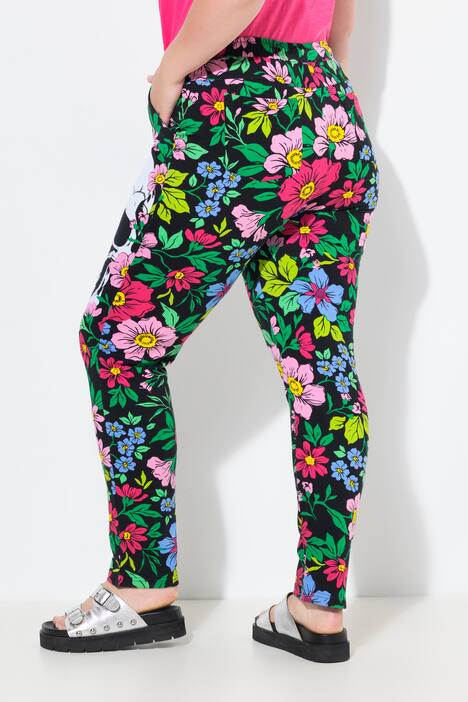 Joggpants, gerades Bein, Blumen/Totenköpfe, schwarz