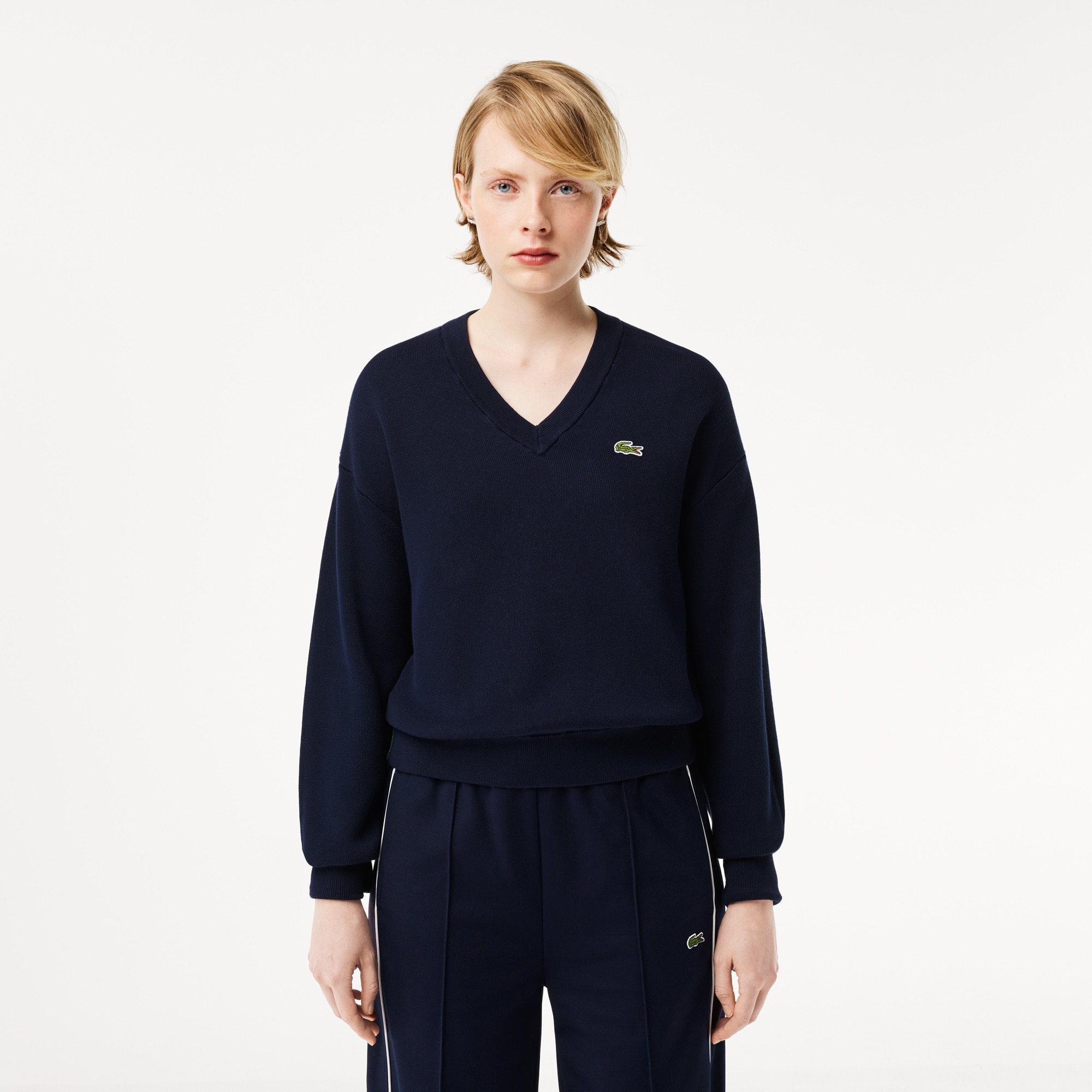 Pull col V femme Lacoste en coton biologique Pullovers - Bleu - Lacoste - Femme