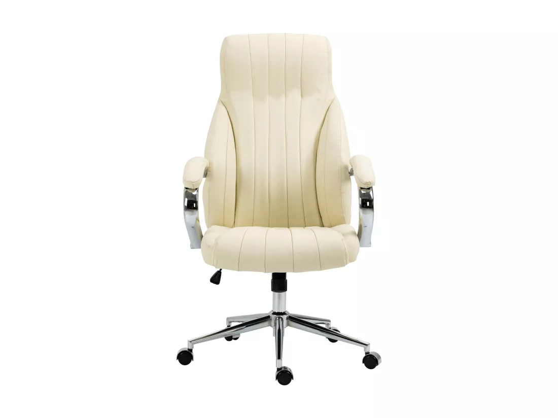 Chaise de bureau - Véritable cuir & Métal chromé - Crème - Wigan