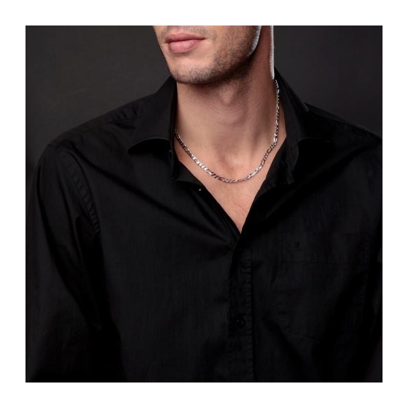 Collier - Chaine Homme Argent 925 - Maille Figaro Alternée 1+3 - 50cm