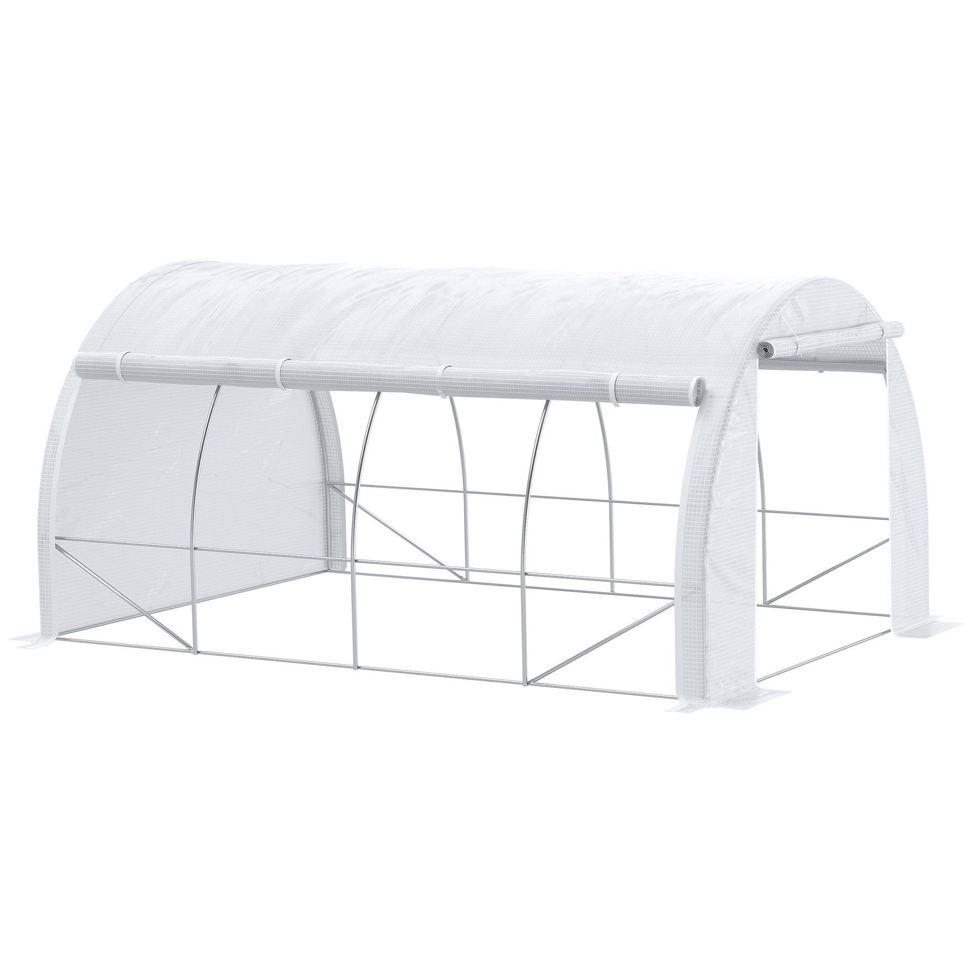 Estufa de jardim Outsunny Tunnel, 4x3x2 m, com porta e 8 janelas de enrolar, fabricada em polietileno de 140 g/m² e aço galvanizado, para cultivo de plantas e flores, branca.