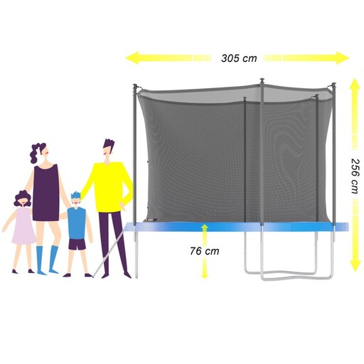 Cama elástica de 305 cm (10 pés) com rede de proteção para uso interno, tapete de segurança e escada.