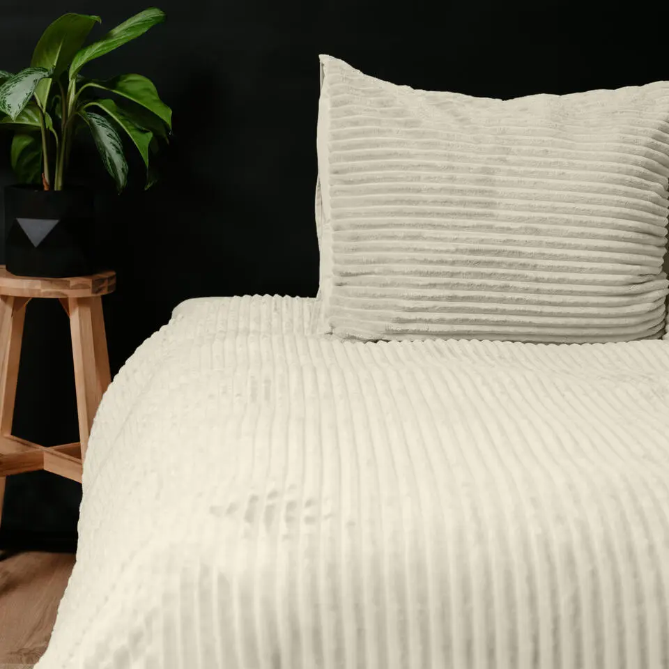 Dekbedovertrek Teddy Rib 140x220 – Fluweelzacht & Knus Design - Beige