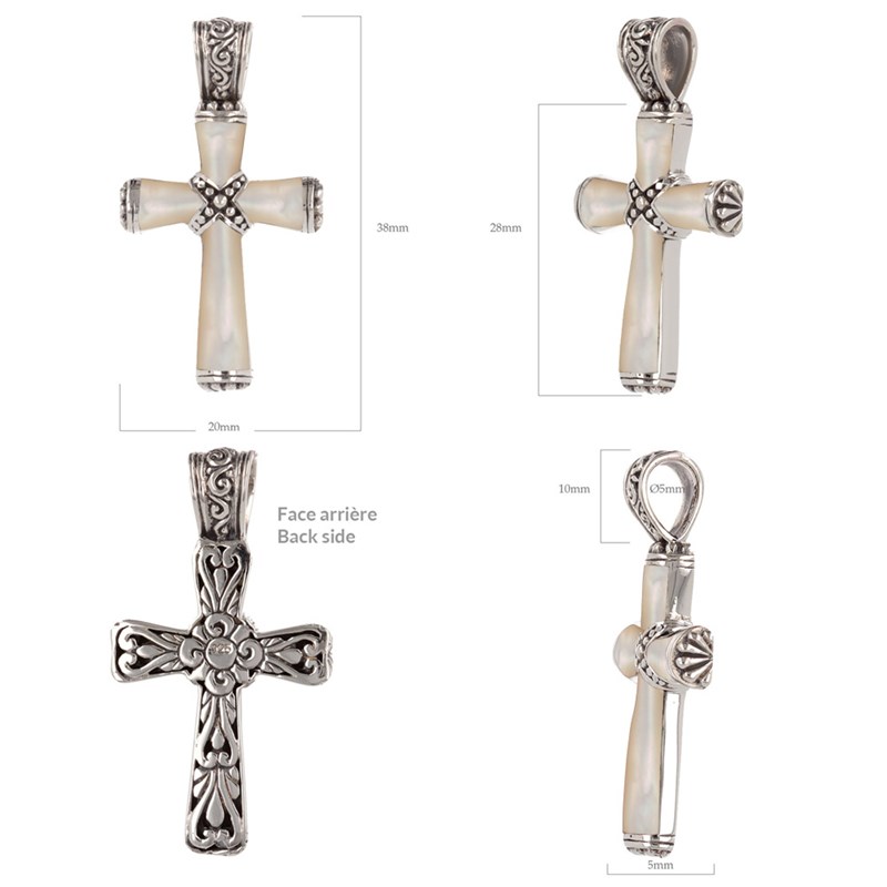 Pendentif Croix Nacre Blanche sur Argent 925 | Aden Boutique
