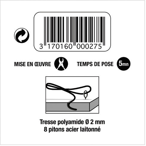 Cordon de suspension - pour tableau - L : 3 m - 8 pitons