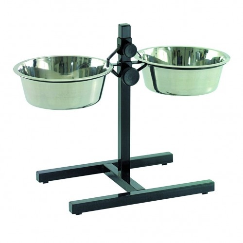 Comedouro para cães com suportes ajustáveis, preto