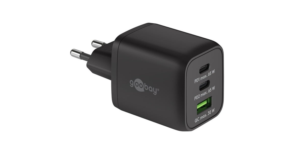 goobayUSB-C snellader Nano (65 W) en USB-C textielkabel  (Zwart, 1 meter)