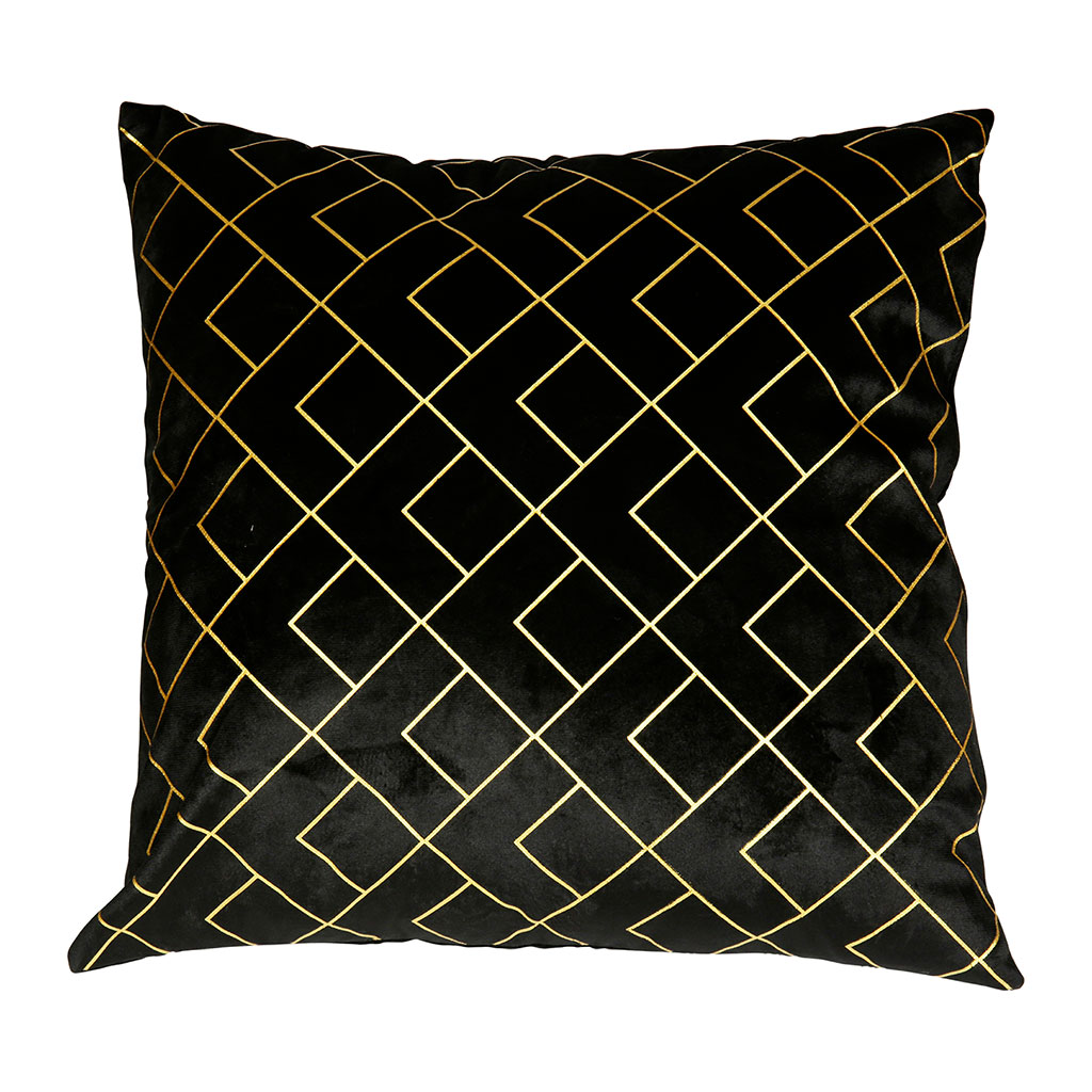 Coussin déco polyester noir motif doré 45x45cm