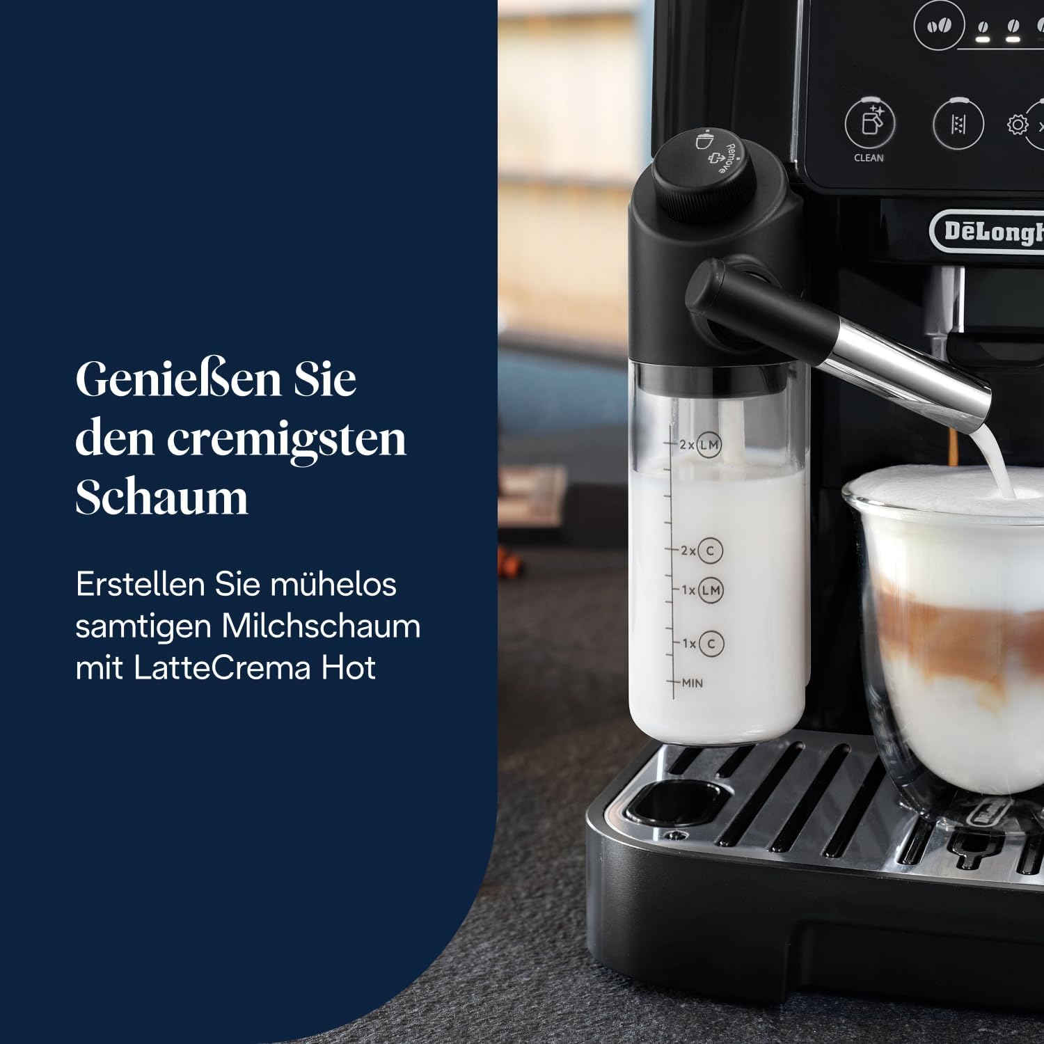 De'Longhi Magnifica Start - Perfetto Kaffeevollautomat mit LatteCrema-Milchaufschäumer, 4 One-Touch-Getränke, Cappuccino, Espresso Kaffeemaschine, Soft-Touch-Bedienfeld, Schwarz (ECAM220.91.B)