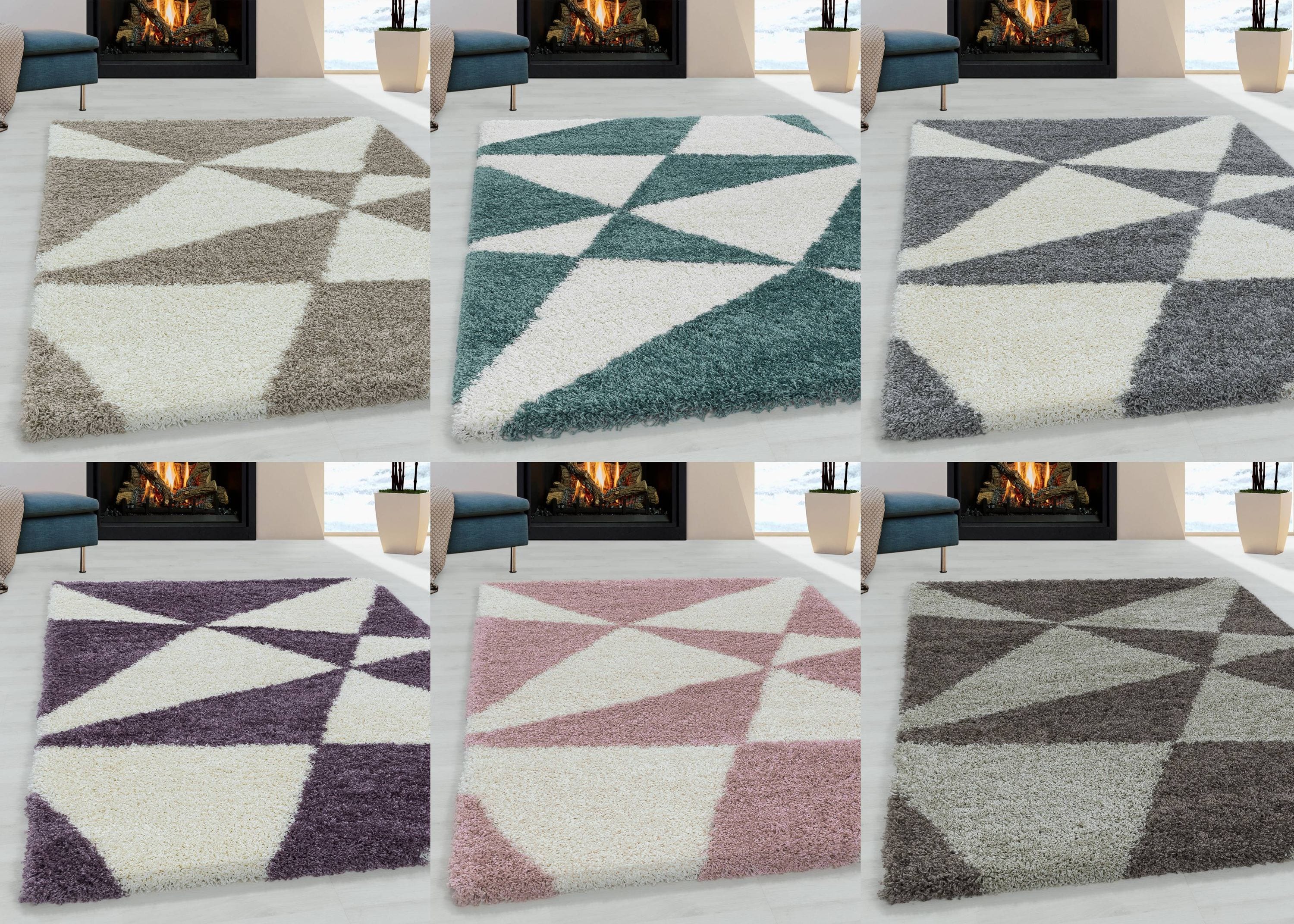 Stilvoller Hochflor Teppich, Modernes geometrisches Design, weicher Shaggy