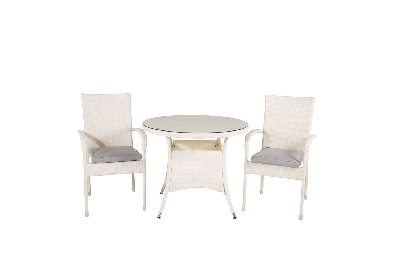 Volta tuinset: tafel Ø90cm en 2 stoelen, Anna, wit. 90 x 90 x 74 cm