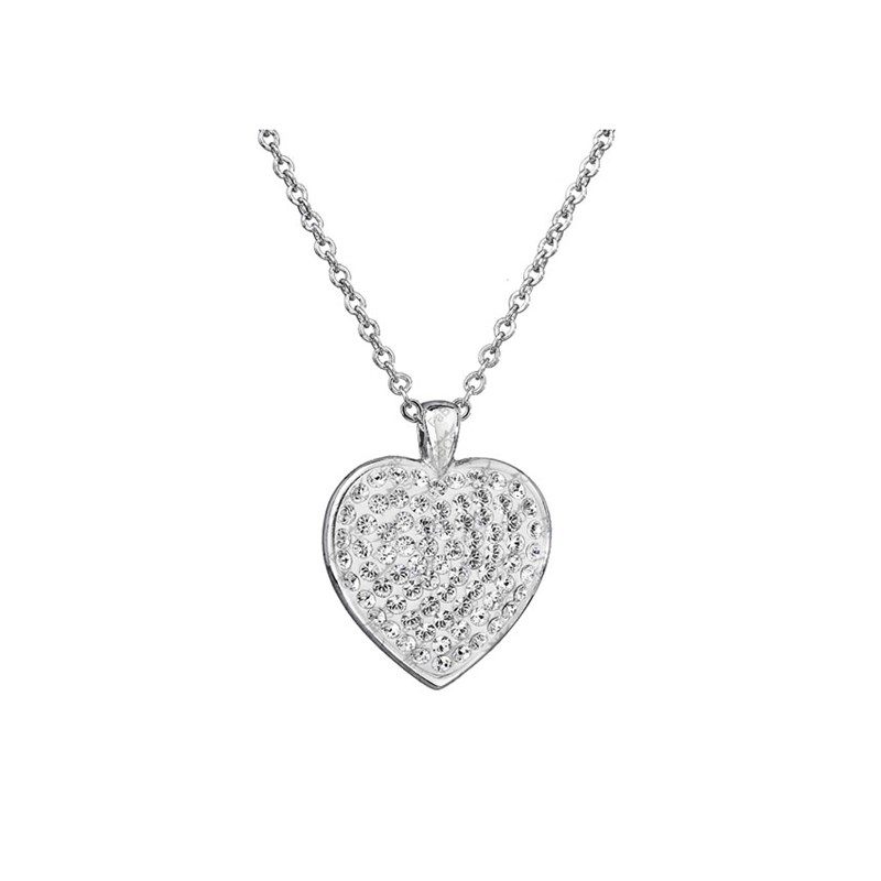 Collier orné de cristaux Swarovski crystal blanc en forme de coeur en plaqué Or blanc et rhodié