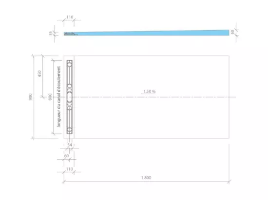 Receveur à carreler 180 x 90 cm Wedi Fundo Riolito Neo + barrette + bonde verticale + kit d'étanchéité et colle 320