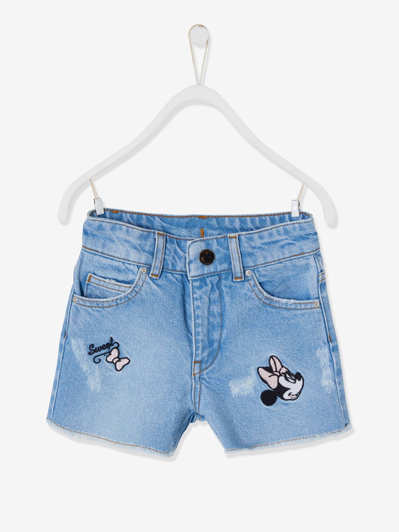 Shorts jeans bordados DS Minnie® em azul claro lavado