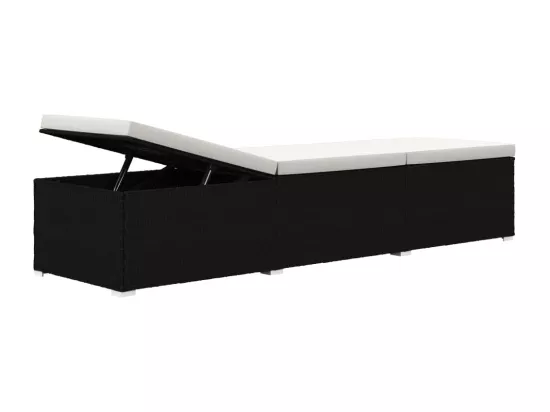 Chaises longues de jardin table à thé 3 pcs Résine tressée Noir
