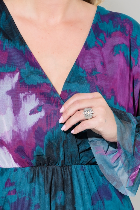Kleid, A-Linie, Mesh mit Alloverdruck, Langarm