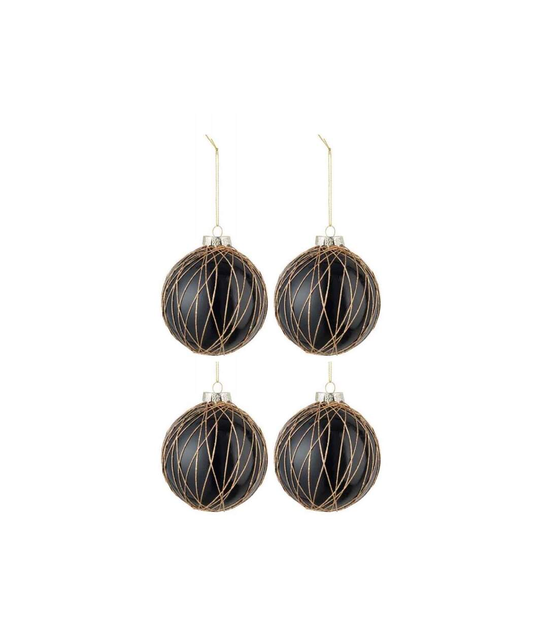 Paris Prix - Lot De 4 Boules De Noël cordes 10cm Noir & Or