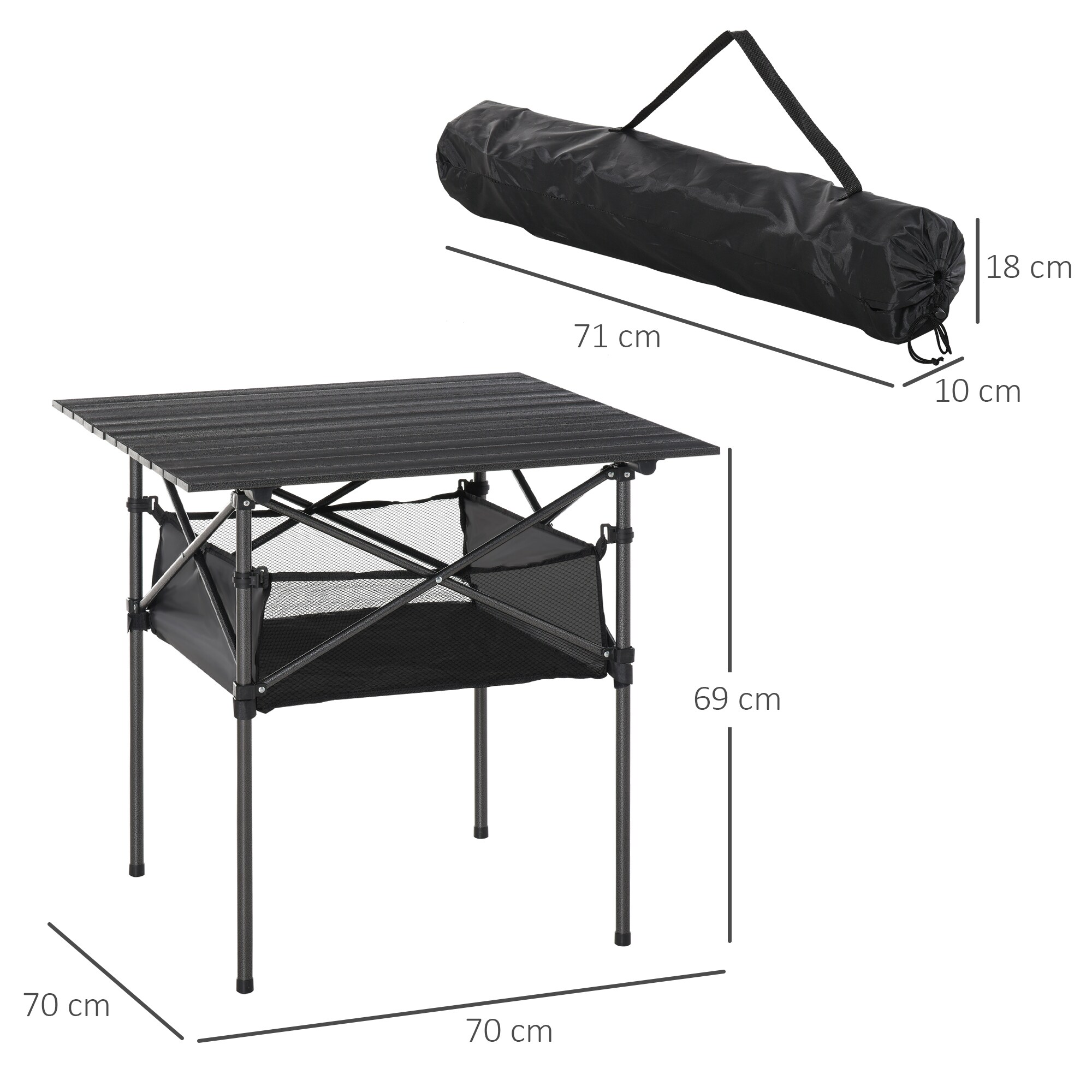 Outsunny Campingtisch mit Aufbewahrungstasche und Netztasche grau 70L x 70B x 69H cm