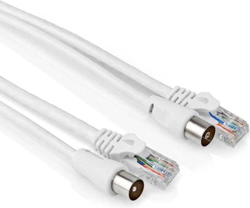 Allteq - Coax + CAT6 Kabel - Wit - Set van 2 - 1,5 Meter - Dubbele Afscherming