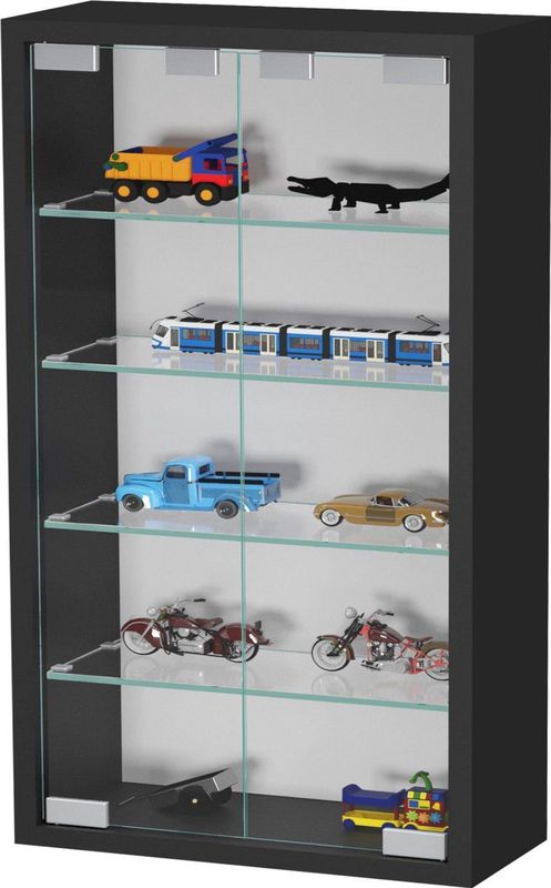 Vitrinekastje - Zwart - ESG-glas - Wand- of Vloerplaatsing