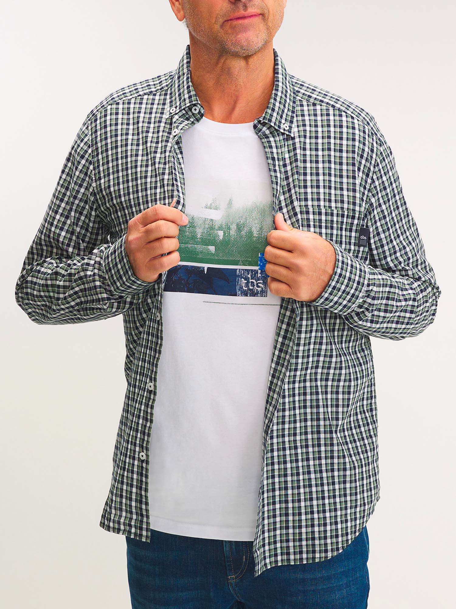 Chemise Homme Petits Carreaux Bleu et Vert