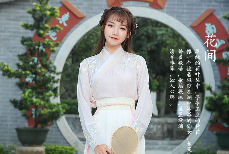 Girls Supply - Hanfu-kostuumset met geborduurde bloemen