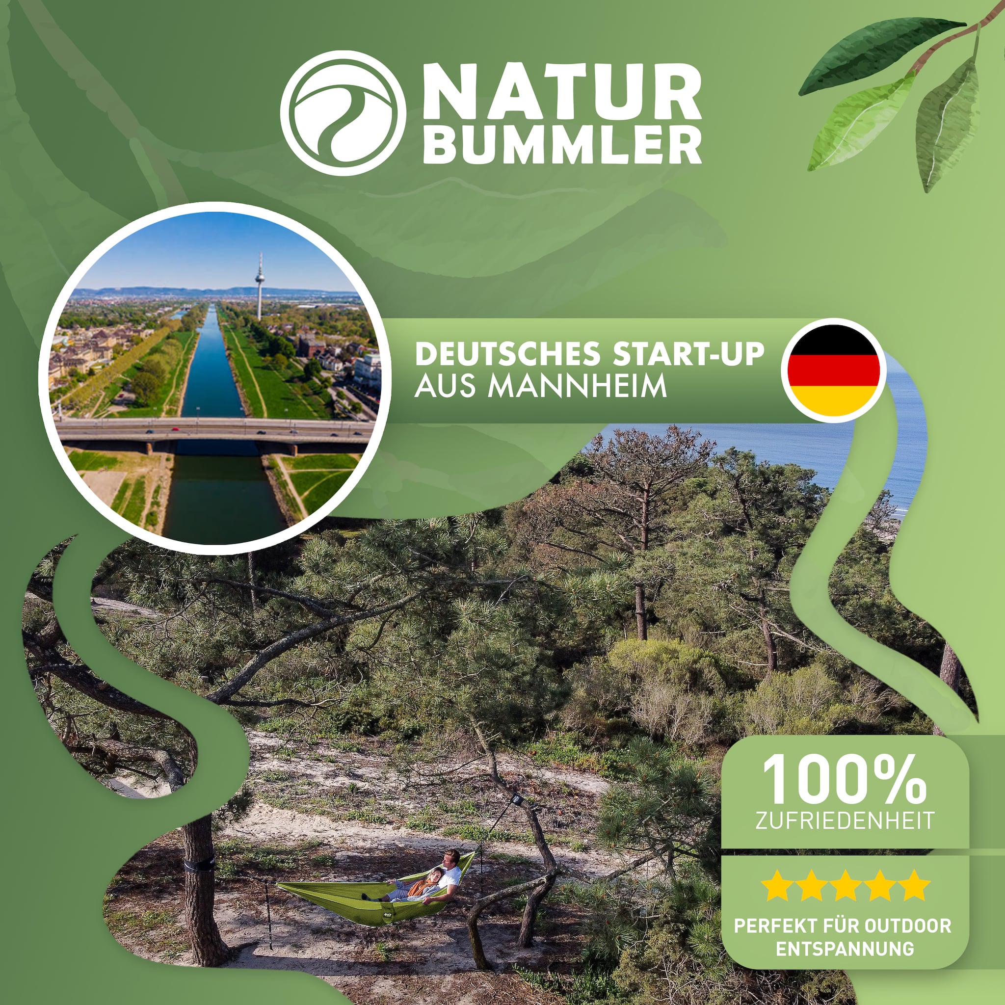 Naturbummler 300 x 170 hangmat met boombeschermingsmatten - green