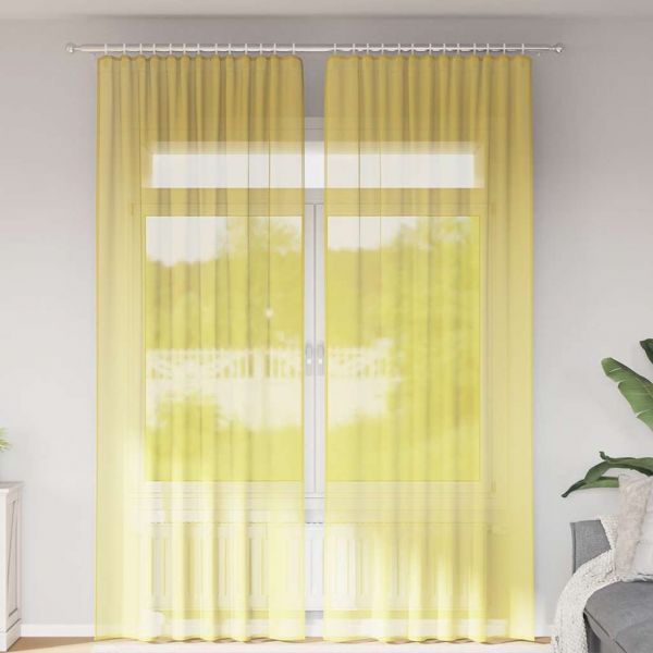 vidaXL Cortinas de Voile com Laços 2 Peças Amarelo 140x260 cm - 3353702369