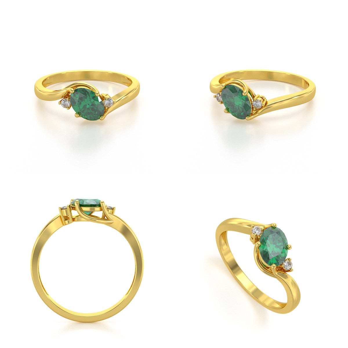 Bague ADEN Or 585 Jaune Emeraude et diamants 1.58grs