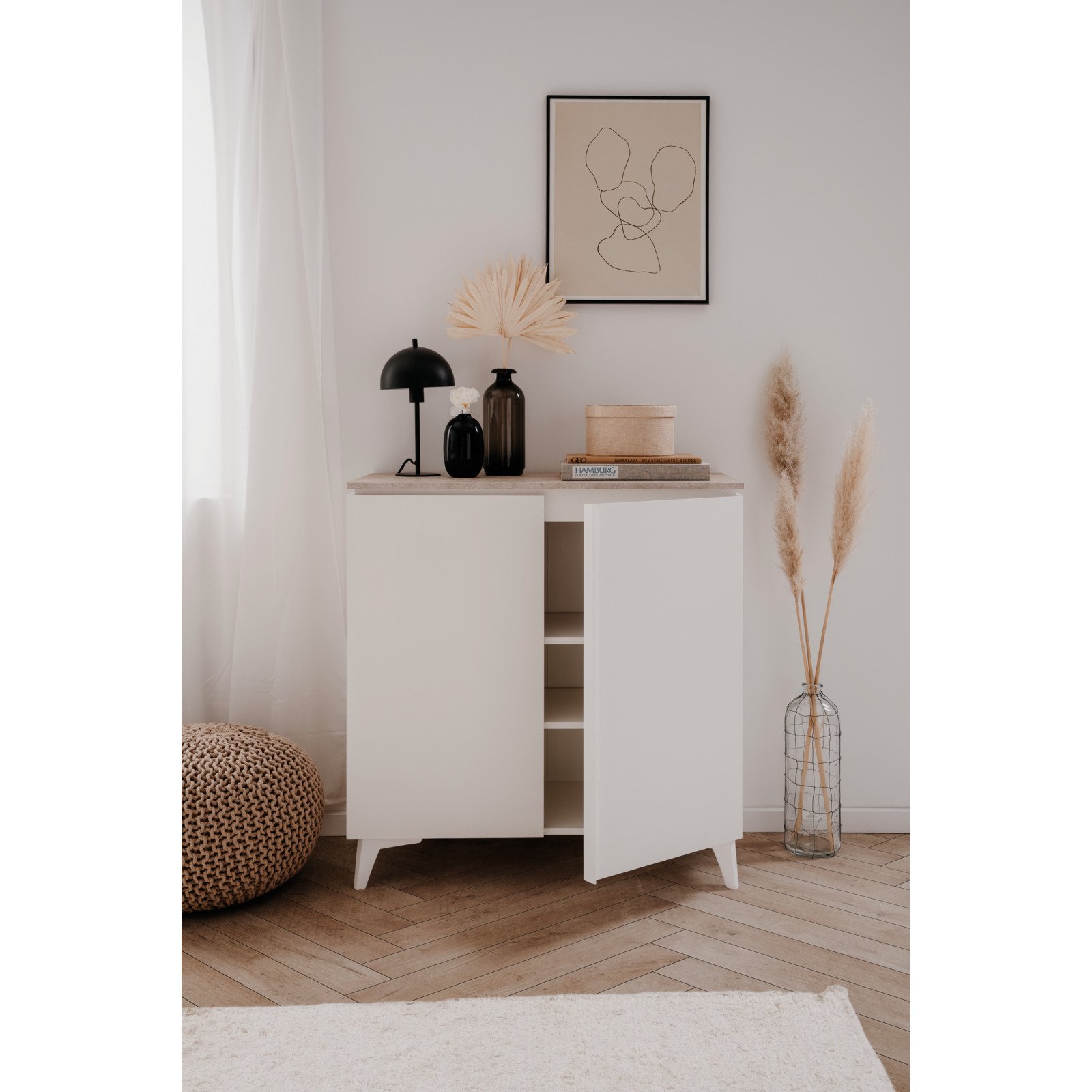 Kommode Trix Dekor weiss matt Sandstein-Optik 88 x 92 x 40 cm