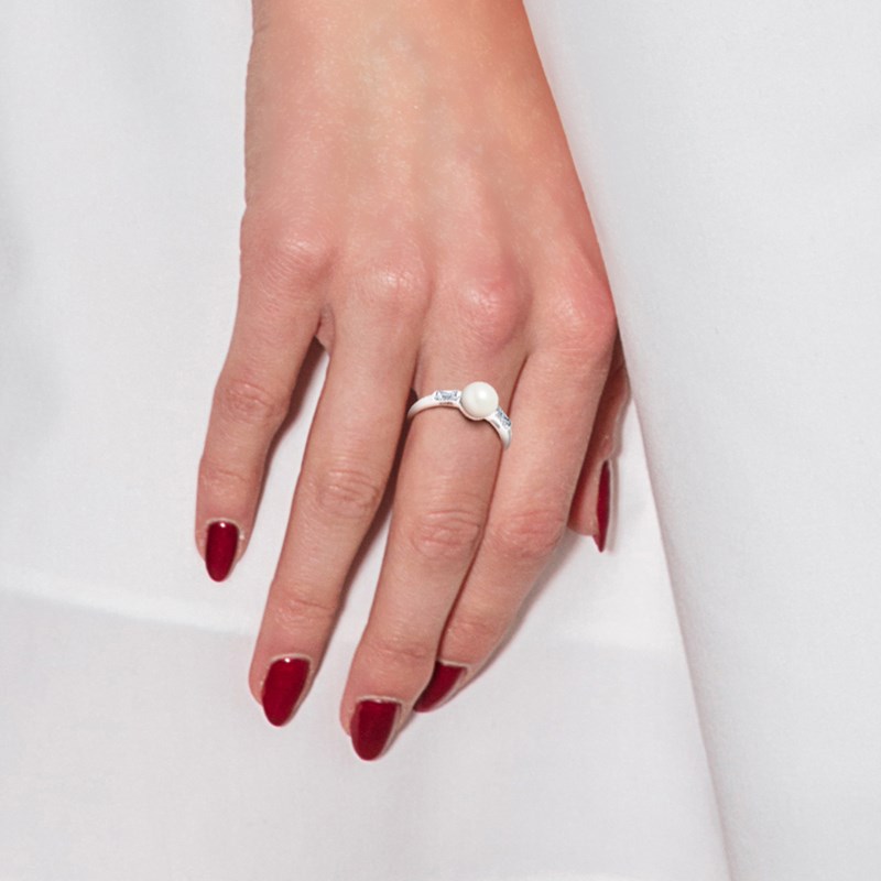 Bague jonc massif - Perle de culture d'eau douce - Argent 925