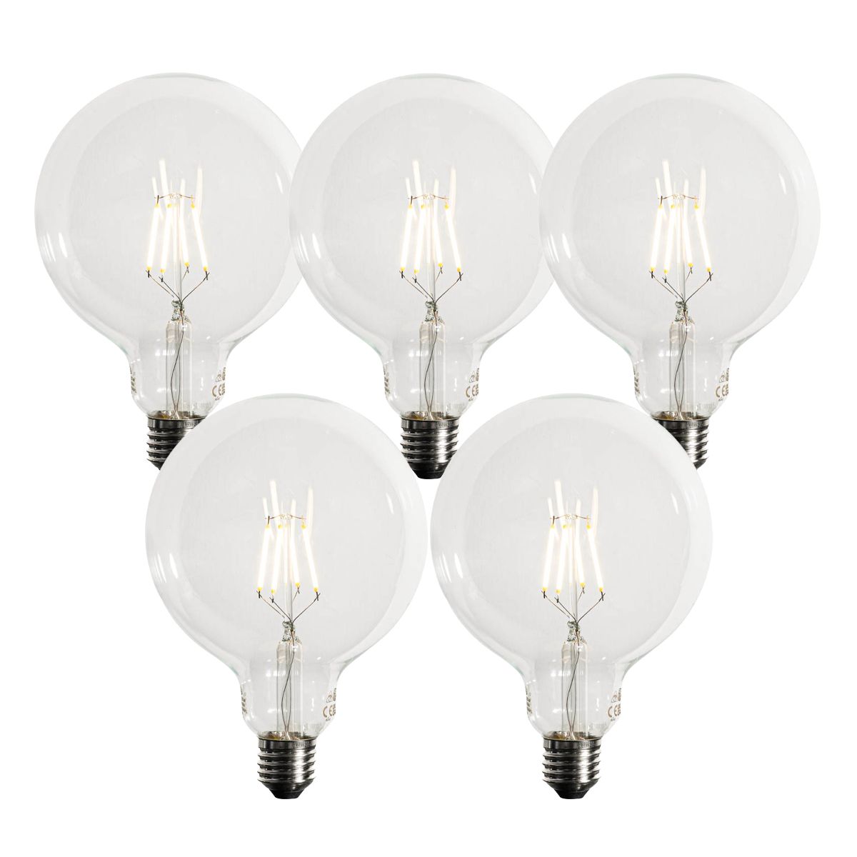 Set van 5 E27 dimbare LED lampen G125 5W 450 lm 3000K