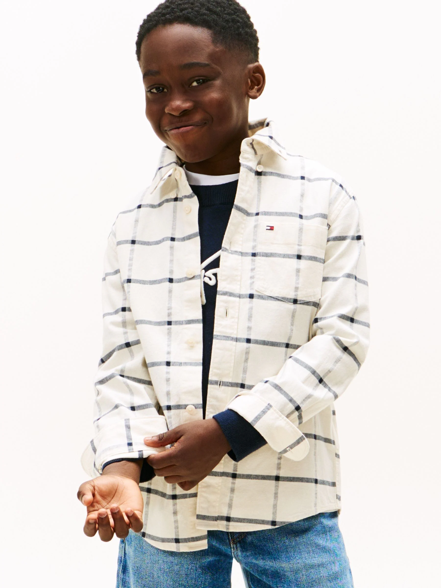 Wit - Tommy Hilfiger Regular Fit Windowpane Check Shirt