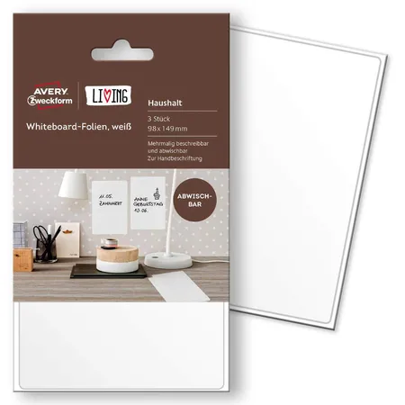 Avery Zweckform 62013 Whiteboard-Folien, weiß, 98 x 149 mm, 3 Folien