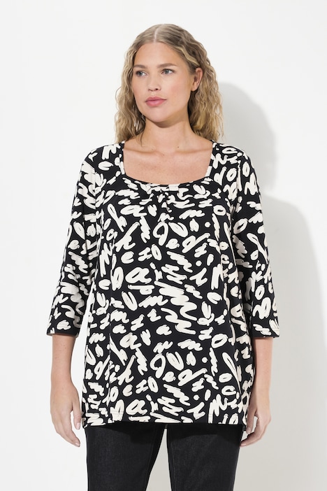 Shirt, A-Linie, Zierfalten, Carree-Ausschnitt, 3/4-Arm