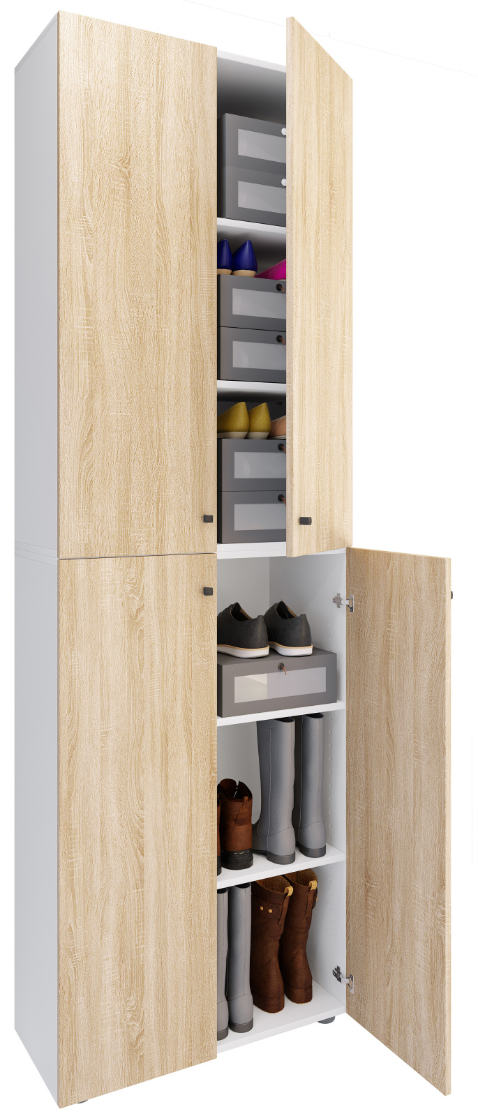 Schuhschrank LONA XL - weiß - Sonoma Eiche - 6 Fächer