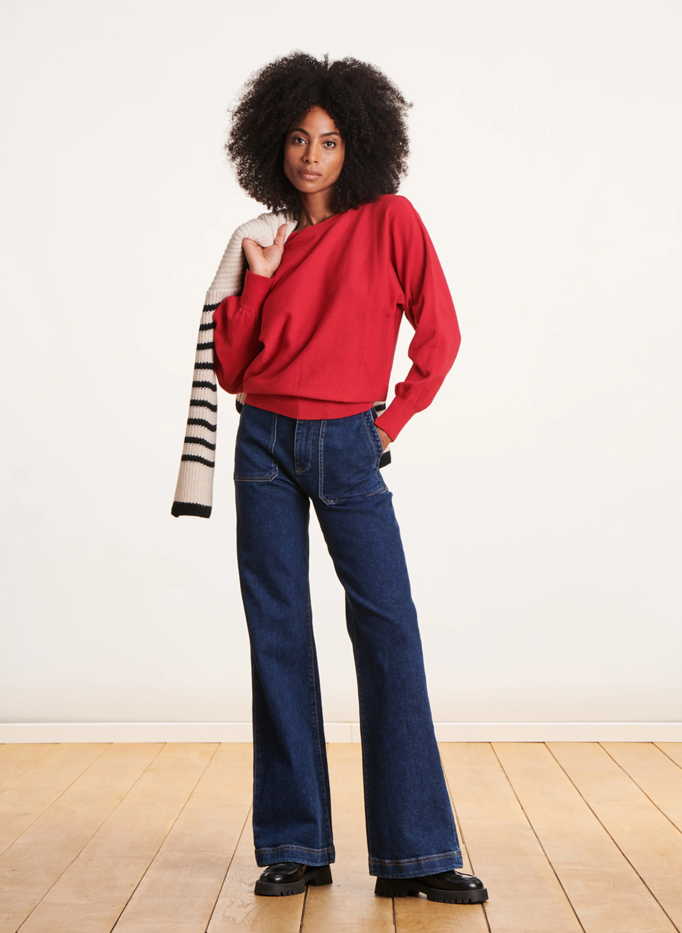 Pull col rond droit en maille | Rouge