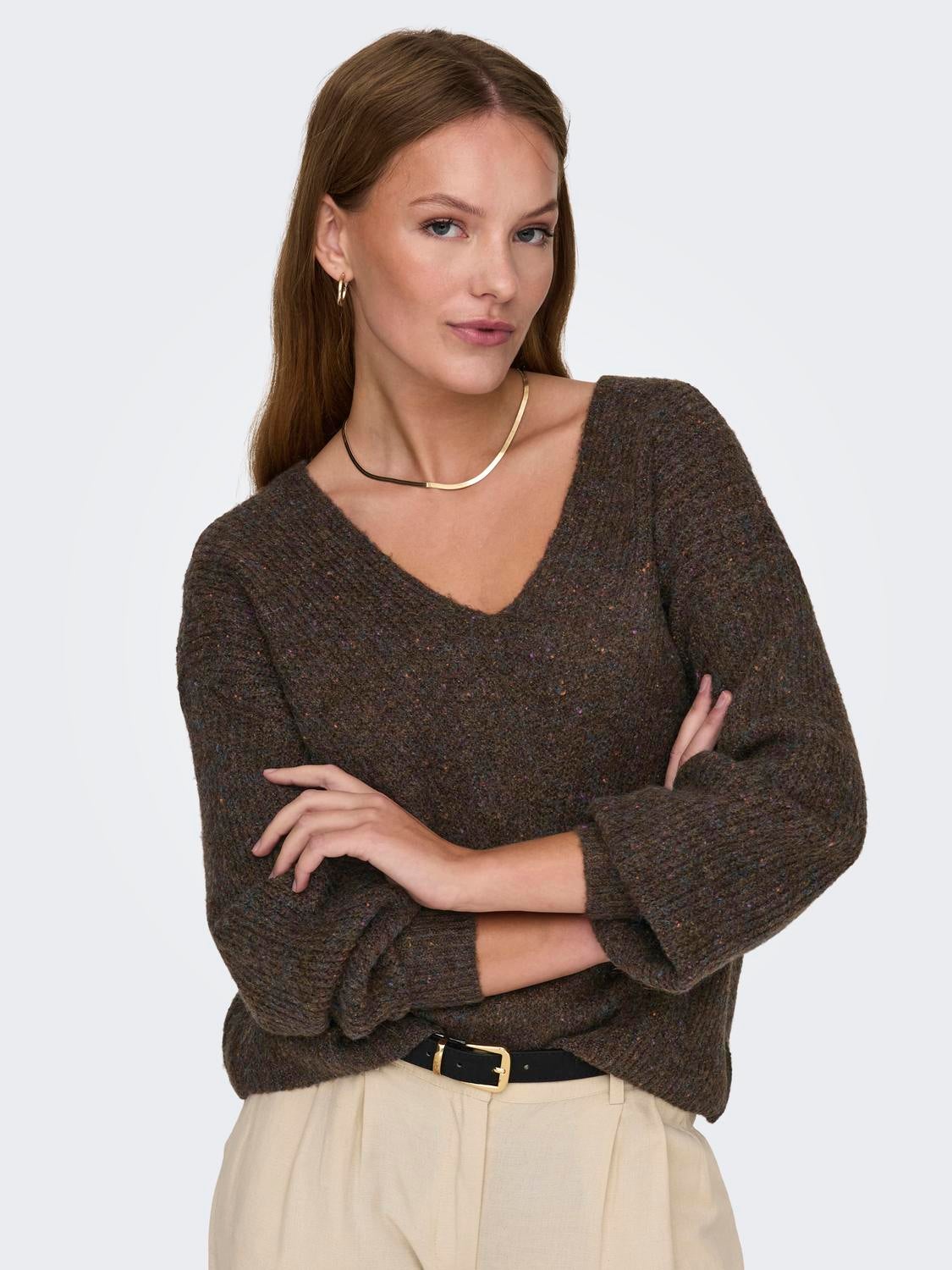 ONLVENEDA Strickpullover Chestnut