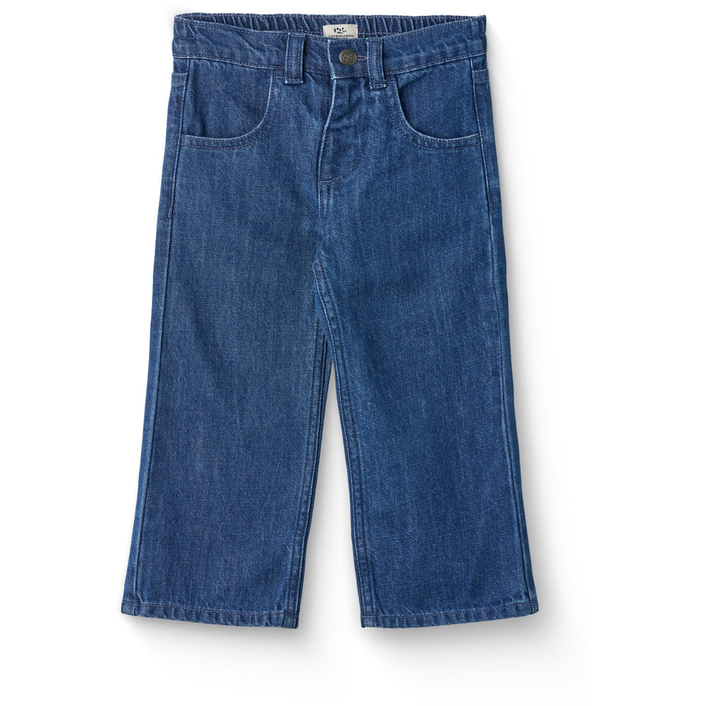 Køb COPENHAGEN COLORS Dark Indigo Blue Washed Organic Denim Bukser W. Pocket Embroidery & Wide Leg